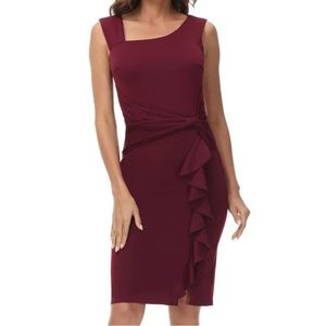 Euc BELLE POGUE burgundy ruched dress L